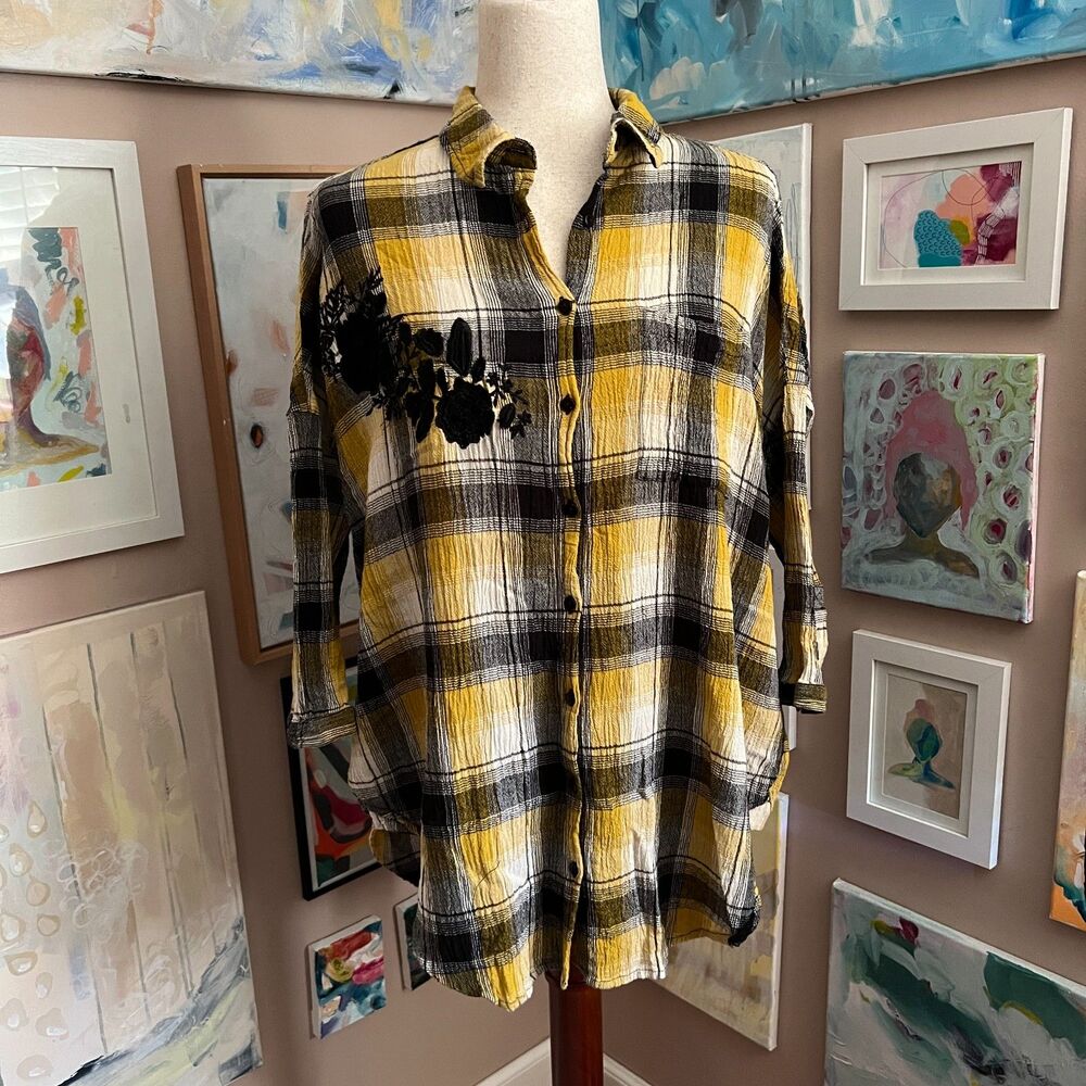 Maeve Anthropologie Plaid Fairy Grunge Button Up Top Boho Cottage Floral XS/S